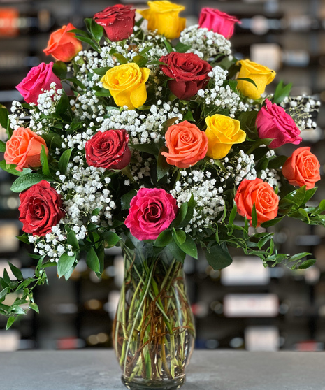 18 Assorted Roses With Baby's Breath