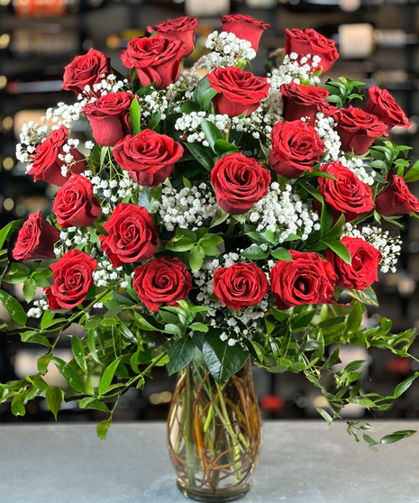 24 Red Roses With Baby's Breath