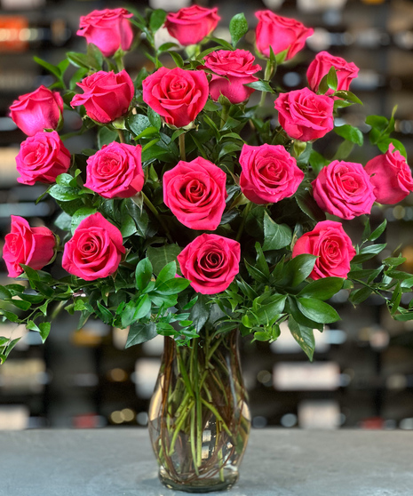 24 Hot Pink Roses Two Dozen