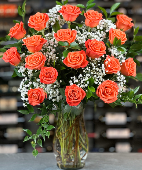 18 Orange roses with baby's breath columbus ohio florist Griffins