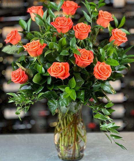 12 Orange Roses One Dozen